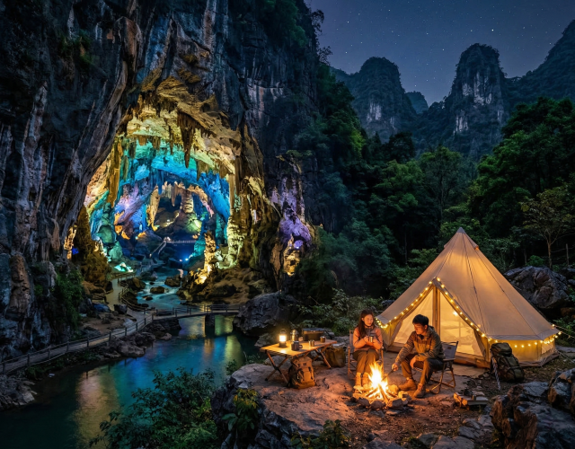 昆明宜良九乡露营地 溶洞旁的奇幻露营体验