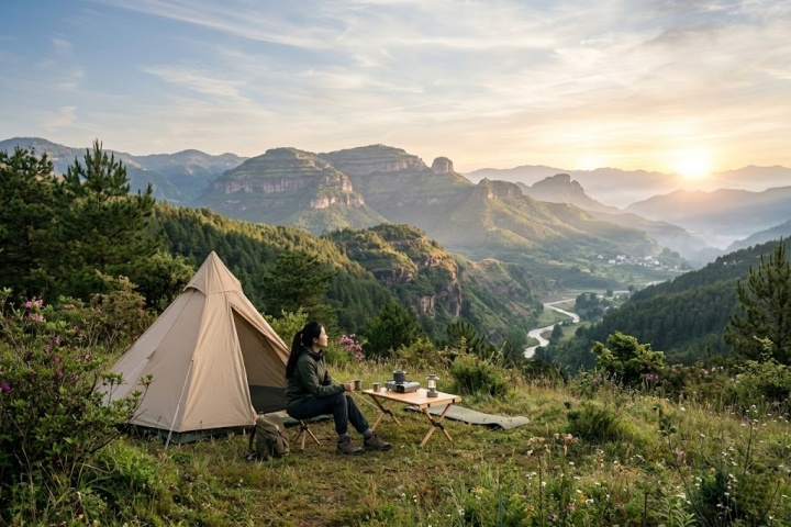 楚雄双柏白竹山茶场露营：高山茶场的云海营地